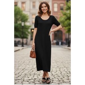 Exclusively Misook Black Knit Midi Dress minimalist classic lagen look 90s sz 1X